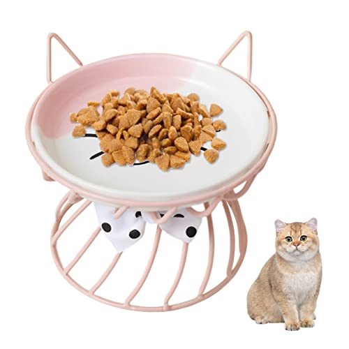 Katzen Fressnapf Katze Erhöht Futternapf, Fressnapf aus Keramik mit Metall Ständer Katze Hund Fressnapf Katzen Napfset Futterstation Katzen Erhöht für Katzen Hunde Welpe (Rosa) von Skeadex