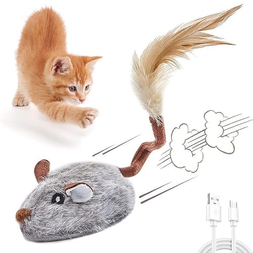 Elektrische Spielmaus für Katzen - Interaktives Katzenspielzeug Mit Federschwanz, USB-Aufladung, Selbstbeschäftigung für Kitten (Glau) von Skeadex