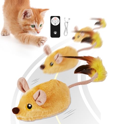 Katzenspielzeug Maus Elektrisch,Elektrisches Katzenspielzeug Ferngesteuerte Maus Magic Maus Katze Interaktives Elektrisch Spielmaus mit LED Licht Geräusch Federschwanz USBKatzenspielzeug Mäuse (A) von Skeadex