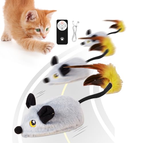 Katzenspielzeug Maus Elektrisch,Elektrisches Katzenspielzeug Ferngesteuerte Maus Magic Maus Katze Interaktives Elektrisch Spielmaus mit LED Licht Geräusch Federschwanz USBKatzenspielzeug Mäuse (B) von Skeadex