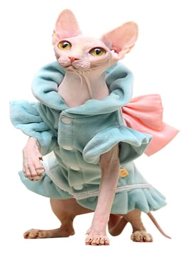 Sphynx Haarlose Katzen Kleidung Sphynx Haarlose Katze, süßes, weiches, atmungsaktives Schutz-Outfit, Samt-Spitzenrock, Kätzchen-Kleidung, haarlose Katzenkleidung (Color : Blue, Size : X-Large) von Skeppy