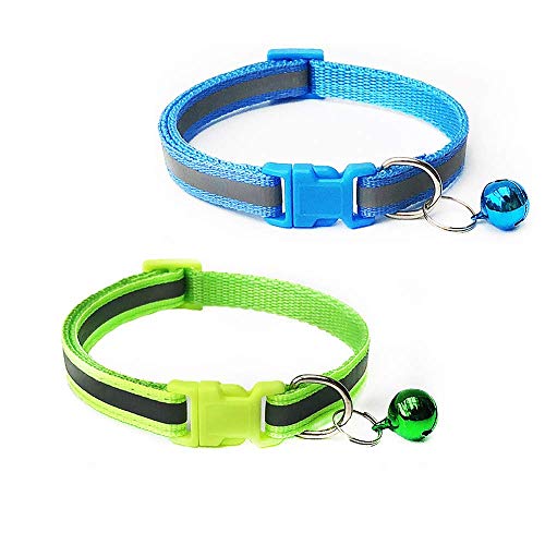 Skingwa Reflektierendes Katzenhalsband mit Glöckchen und reflektierendem Streifen für Katzen oder kleine Hunde, Grün + Blau, 2 Stück von Skingwa