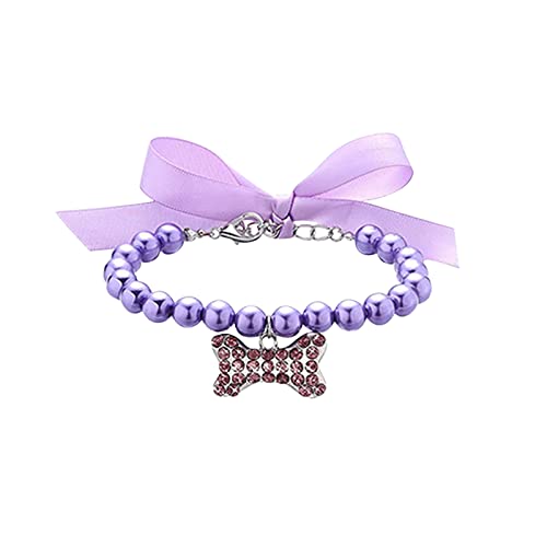 Haustier-Perlenhalsband für kleine Haustiere, Katzen, Hunde, Halsband, Hundeknochen, Verstellbarer Anhänger, Schmuck Halsband (Purple, L) von SkotO