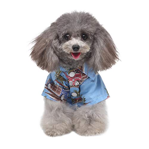 SkotO Haustier-Hawaii-Hemd-Hundekleidung Frühlings- und Sommerhemd mit Gänseblümchen-Print Hundepullover Totenkopf (Blue, M) von SkotO