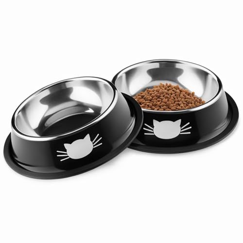 Katzennäpfe,2 Stück Futternapf Katze, Futternapf Katze Set,katzennapf,Futterschüssel Katze,Wasser Fütterung Schüssel,katzennäpfe Edelstahl (2 Schwarz) von Skrtuan
