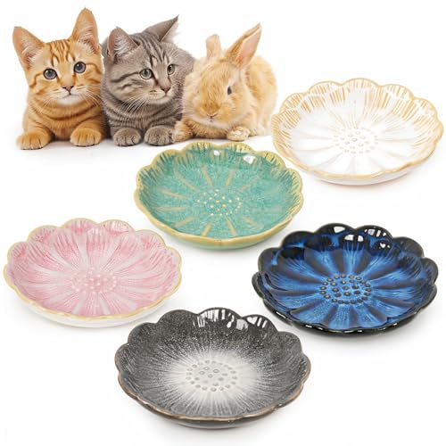 Katzennapf Keramik,5 Stück Futternapf Katze Keramik Katzenfressnapf Für Kätzchen & Kleintiere Katzenfutter Napf Katzenschüssel Flach Futterschale Katze Katzen Napfset von Skrtuan