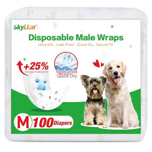 Einweg-Hundewindeln, super saugfähig, auslaufsicher, ultra-trocken und atmungsaktiv, Größe M, 100 Stück von SkyLion