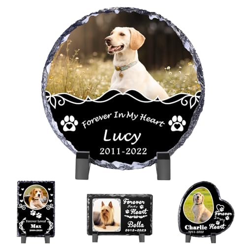 Skyeasure Hunde-Gedenkgeschenke für den Verlust des Hundes, benutzerdefinierter Schieferfelsen, personalisierte Gedenkstein-Gedenkstein-Bilderrahmen-Plakette, Haustierbeileidsgeschenke, von Skyeasure