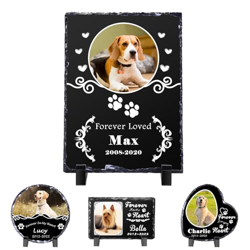 Skyeasure Hunde-Gedenkgeschenke für den Verlust des Hundes, individueller Schieferfelsen, personalisierter Hunde-Gedenkstein, Gedenkstein-Bilderrahmen-Plakette, Haustier-Beileidsgeschenke, von Skyeasure