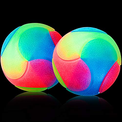 2 Stück LED-beleuchtete Hundebälle, blinkende Haustier-Farbbälle, leuchtender, elastischer Ball, LED-Molarball, buntes interaktives Spielzeug für Katzen, Hunde von Skylety