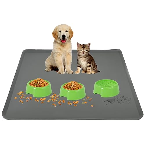 Skywin Futtermatte für Haustiere (grau) – 71,1 x 76,2 cm Silikon-Platzset für Hunde- und Katzenfutter, Wassernapf von Skywin
