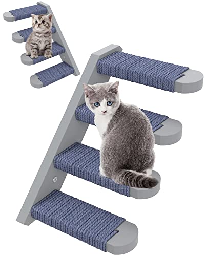 Skywin Katzentreppe – 2 Stück graue Massivkautschuk-Holz-Katzentreppe ideal zum Kratzen und Klettern – einfach zu installieren, wandmontierte Katzenregale für verspielte Katzen von Skywin