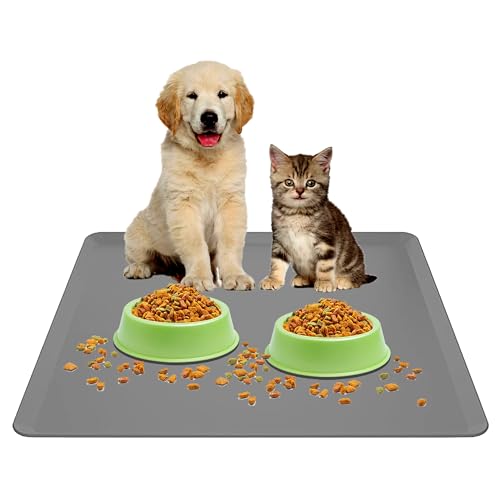 TidyFriend Haustierfuttermatte, 61 x 61 cm, Haustier-Tablett für Futter und Wasser, Silikon-Hundematte, rutschfeste Hundenapfmatte, wasserdicht, Haustierbedarf (Dunkelgrau) von Skywin