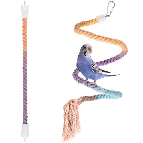 Skyygemm 2 Stück Gradient Vogelseil Sitzstange für Papageien Vogelkäfig Baumwolle Schaukel Kletterseil mit Glocke Stehendes Bungee Spielzeug Zubehör für Papageien, Nymphensittiche, Sittiche, Lovebird von Skyygemm