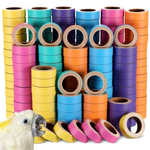 Skyygemm Fatty Bagels Vogelspielzeug für Papageien, Pappkern, Vogelspielzeug, Kauen, Zerkleinern, Futtersuche, Spielfuß für mittelgroße und große Papageien, Mini-Aras, Graue Kakadus, 120 Stück von Skyygemm