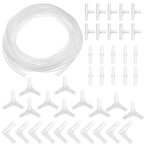 Skyzone Aquarium-Luftleitungsverbinder und Schlauch, Luftpumpen-Zubehör-Set mit 40 Stück Y T L I Luftschlauchverbinder + 5 Meter 4 mm x 6 mm Aquarium-Luftschlauch von Skyzone