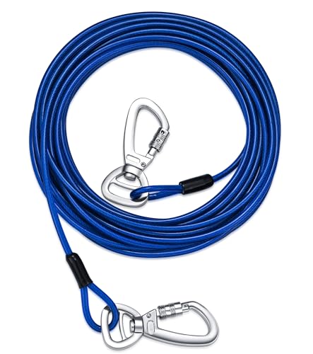 Sliridog Pet Tie Out Cable for Dogs,9 FT Steel Wire with Durable Superior Clips Blue Chains Outside Durable Dog Runner for Yard,Outdoor,Beach or Camping Lead Large Dogs Up to 200 lbs (Blue, L/10ft) von Sliridog