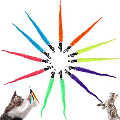 12 Stück Katze Wand Spielzeug Ersatz Nachfüllung Katzenwurmspielzeug Nachfüllungen Katzenstab Spielzeug Ersatzminen pelziger Schwanz Wurm mit Glocken Teaser-Nachfüllungen für Katzen, Kätzchen, Wurm von Sliverdew