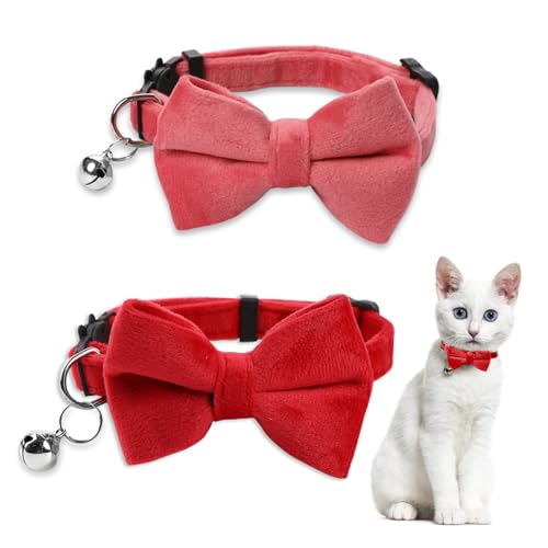 2 Stück Halsband Katzen mit Glöckchen Breakaway Halsband Sicherheitsfliege verstellbare Samt Kätzchenhalsbänder kleine Welpen Fliegehalsband für Hochzeit Geburtstag Party von Sliverdew