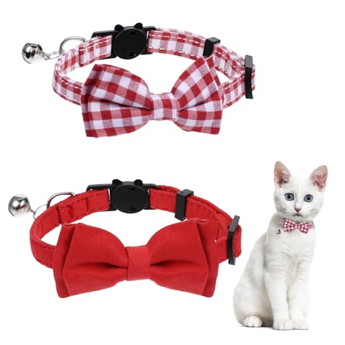 Katzenhalsband für Jungen, Mädchen, Katzen, mit Glöckchen, niedliches Weihnachts-Kätzchen-Fliege, verstellbar, für kleine Welpen, einfarbig, kariert, 2 Stück Katzenhalsband für Jungen, Mädchen, Katzen, mit Glöckchen, niedliches Weihnachts-Kätzchen-Fliege, verstellbar, für kleine Welpen, einfarbig, kariert, 2 Stück von Sliverdew