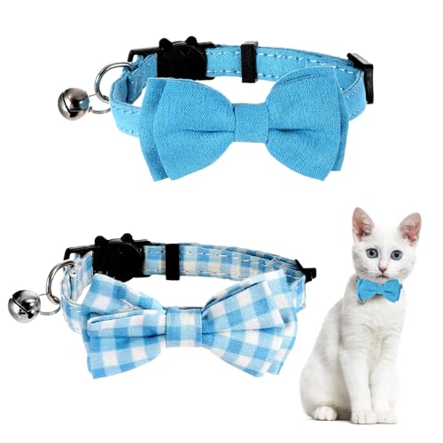 Niedliches Katzenhalsband für Jungen, Katzen, Katzenhalsbänder, Kätzchen, Fliege, Halsband mit Glöckchen, verstellbar, Sicherheitshalsband für kleine Welpen, einfarbig, kariert, Haustierhalsband, von Sliverdew