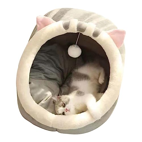 Haus für Katzen | Süße Betten für Wohnungskatzen,Dekorative halbgeschlossene Haustierhöhle mit Hängespielzeug und Wattepad für Welpenkätzchen von Sloane