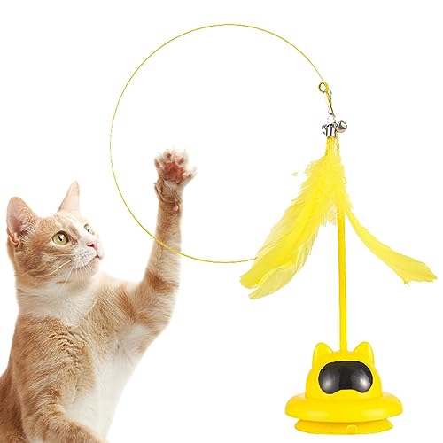 Katzenfederspielzeug - Mit Saugnapf, interaktives Plüsch-Katzenspielzeug,Einstellbarer Winkel und Höhe, interaktives Katzenspielzeug für den Innenbereich, Katzenplüschspielzeug für Innenkatzen von Sloane