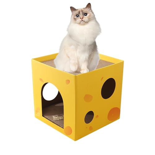 Katzenkratzhaus aus Pappe | Quadratische Kratzbox, faltbares Katzenhaus für den Innenbereich - Katzenspielhaus für den Innenbereich, Möbelschutz von Sloane