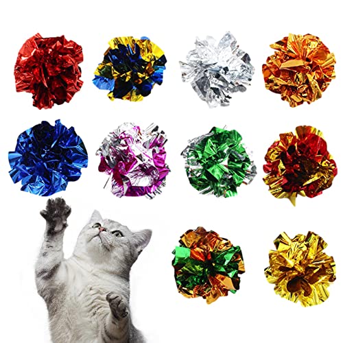 Sloane Crinkle Katzenspielzeug, 10 Stück interaktives Katzenspielzeug für Indoor-Kätzchen, Bunte Mylar-Crinkle-Bälle Loc Katzen zum Klatschen, Beißen, Jagen, interaktives Spielzeug für Katzen von Sloane