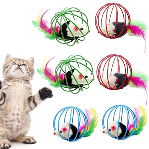 Katzenspielzeug - Drahtkäfigkugeln Maus Innenkugeln Katzenspielzeug 6 Stück - Rolling Cat Balls Playful Coils Action Toy Caged Rats für Kätzchen Cat Pet Supplies Indoor Play von Sloane