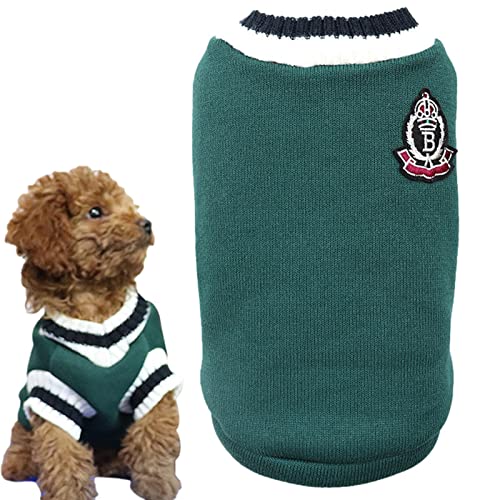 Welpen Pullover - Bequemer Warmer Haustierpullover mit V-Ausschnitt | Warmer Hund, Nicht klebrige Haare, Dicker V-Ausschnitt, College-Stil, Strickpullover, Winter-Haustierkleidung für kleine von Sloane