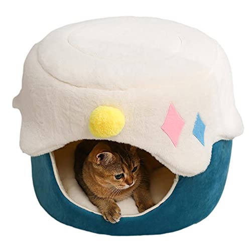 Winter-Katzenhöhlenbett | Weiches und bequemes, rundes, Flauschiges Katzenschlafbett - Beruhigende Haustierbetten für Katzen und kleine Hunde Blue Fish von Sloane
