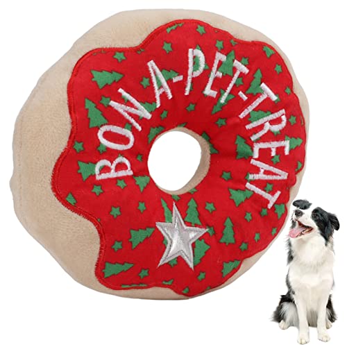 Weihnachts-Hundespielzeug, Haustier-Welpen-Kau-Donut, quietschendes Plüschtier mit weichem Stoff, gefülltes Hunde-Kauspielzeug für Weihnachten, Aggressive Kauer-Hundehaustier-Geschenke von Sluffs