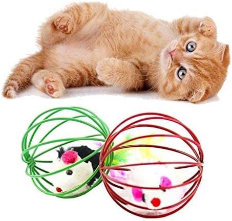 1 x zufällige Farbe Käfig-Ratten, rollender Drahtkäfig, Plüsch-Maus-Ball, lustiges Katzenspielzeug, fängt Bälle, interaktives Spielzeug, Mäuse und Tierspielzeuge von Sluswallow