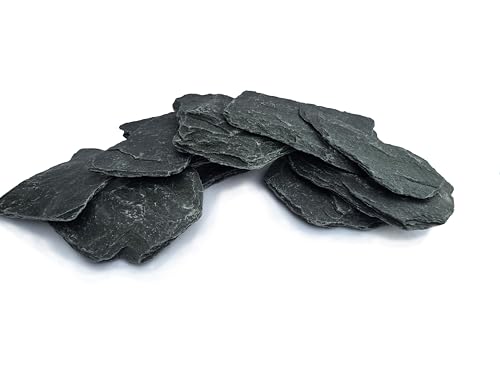 Natürlicher schwarzer Schiefer – große Trommelsteine für Aquarien, Aquascaping, Terrarien, Paludarien, Nano-Tanks, Reptiliengehege und Gärten, USA-Familienbesitz (2,3 kg) von Small World Slate & Stone