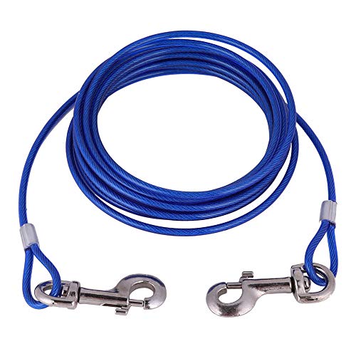 Hofleine für Hunde, 16.4ft Haustier Hund Krawatte Kabel Lange Stahldraht Hundeleine Doppelköpfe Kauen Beständig Tieout Leine Outdoor Camping Picknick Starke Pet Sicherheit Seil (Blau) von Smandy