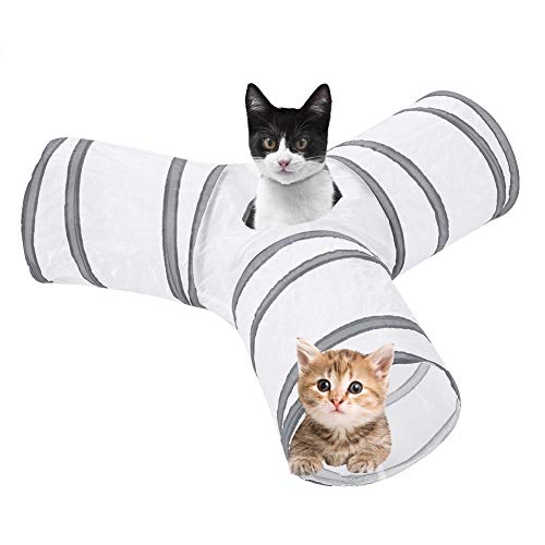 Rascheltunnel Faltbare 3 Wege Katzentunnel Spieltunnel Katzenspielzeug Haustier Interaktiv Trainingsspielzeug für Kaninchen Katze Hunde und Kleintiere Haustier, ø 25 cm/Länge 150 cm(Weiß) von Smandy