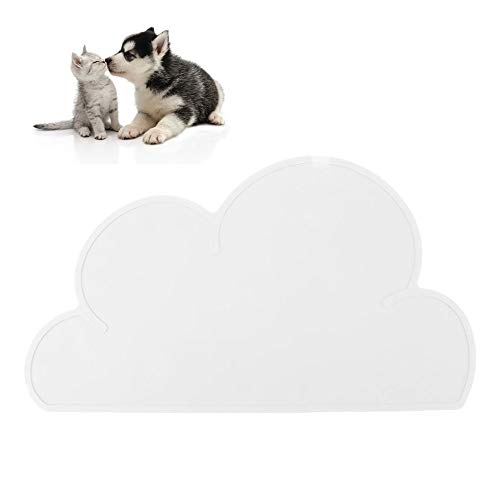 Smandy Silikon Futtermatten Wasserdicht rutschfest Tiernahrung Matte Wolke Form Platzdeckchen Napfunterlage für Katze und Hund, 46,8 x 22,8 cm(Weiß) von Smandy