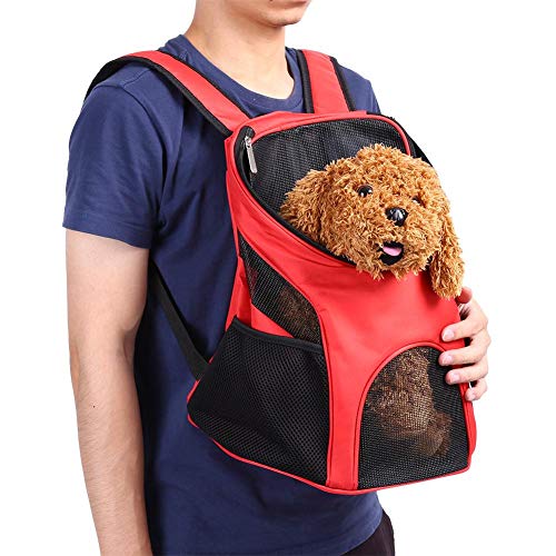 Haustier Rucksack Verstellbare Haustiertasche Out Hunde Rucksäcke Faltbarer Haustiertragetasche mit Belüftet Mesh für Hunde und Katzen, 25 x 30 x 35cm(Rot) von Smandy