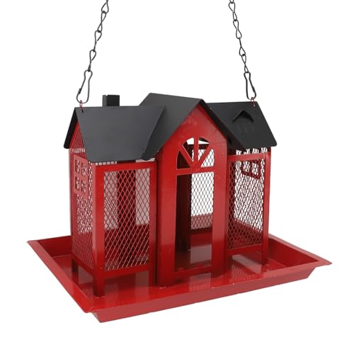 Smandy Outdoor -Vogel -Fütterungshaus, Metallnetz Birdfeeder mit Anti -Eichhörnchen -Käfig für Hinterhof Wildvögel, die Fütterung Anziehen (Rot) von Smandy