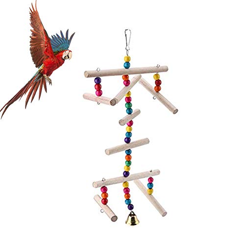 Vogel Sittich Spielzeug Holz und Holzperlen Leiter Spielzeug Haustier Käfig Supplies für Vögel Papagei Kauen hängenden Schaukel von Smandy