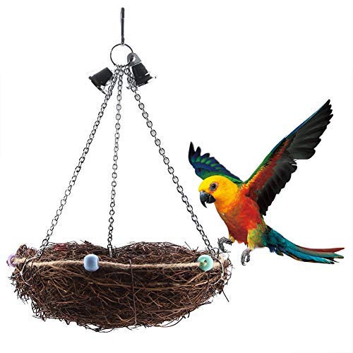 Smandy Vogelnest Rattan Birds Nest Vogel Bett-Schaukel Spielzeug mit 2 Metallglocken Vogelspielzeug für Papageien Wellensittiche Nymphensittiche Sittiche Finken Kakadus Aras von Smandy