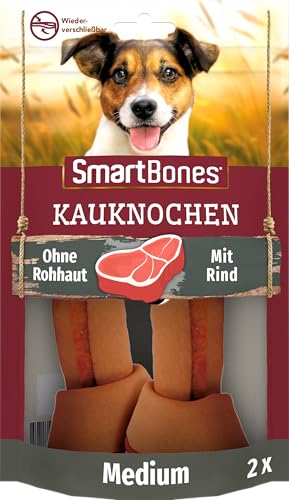 SmartBones Kauknochen Medium - Kausnack mit Rindfleisch Geschmack für mittelgroße Hunde, Knochen mit weicher Textur, ohne Rohhaut, 2 Stück von SmartBones