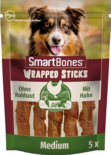 SmartBones Chicken Wrapped Sticks Medium - Hundesnack mit Huhn für mittelgroße Hunde, Kaustangen mit weicher Textur, ohne Rohhaut, 5 Stück von SmartBones