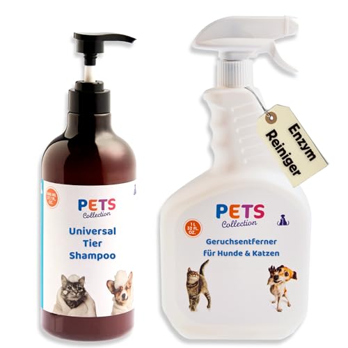 Smart-Planet Hundereiniger Katzenreiniger + Haustiershampoo - Pflege Set für Hunde und Katzen Geruchsentferner Enzym Reiniger mit Hundeshampoo Katzenshampoo von Smart-Planet