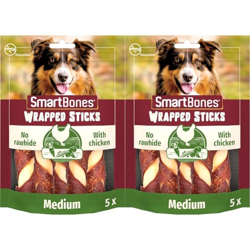 SmartBones Chicken Wrapped Sticks Medium - Hundesnack mit Huhn für mittelgroße Hunde, Kaustangen mit weicher Textur, ohne Rohhaut, 5 Stück (Packung mit 2) von SmartBones