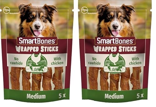 SmartBones Chicken Wrapped Sticks Medium - Hundesnack mit Huhn für mittelgroße Hunde, Kaustangen mit weicher Textur, ohne Rohhaut, 5 Stück (Packung mit 2) von SmartBones