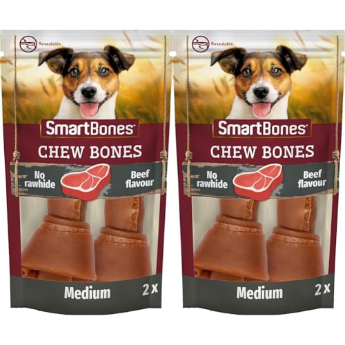 SmartBones Kauknochen Medium - Kausnack mit Rindfleisch Geschmack für mittelgroße Hunde, Knochen mit weicher Textur, ohne Rohhaut, 2 Stück (Packung mit 2) von SmartBones
