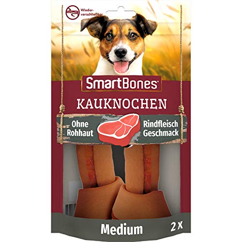 SmartBones Kauknochen Medium - Kausnack mit Rindfleisch Geschmack für mittelgroße Hunde, Knochen mit weicher Textur, ohne Rohhaut, 2 Stück von SmartBones
