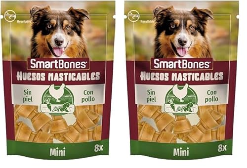 SmartBones Kauknochen Mini - Kausnack mit Huhn für kleine Hunde, Knochen mit weicher Textur, ohne Rohhaut, 8 Stück (Packung mit 2) von SmartBones